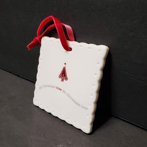 Porcelain Holiday Ornament, Oh Christmas Tree, Red White Glitter, SCF MVP Group - Picture 2 of 8